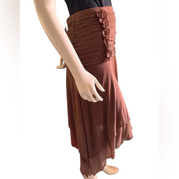 SHEIN Ruched Asymmetrical Skirt Brown Mesh Y2K Boho Western Large NWT - Picture 5 of 15